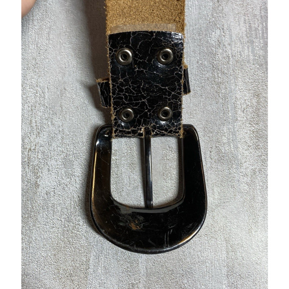 Ed Hardy Belt Womens 29 Pink Black Leather Floral Rhinestones Silver Tone VTG